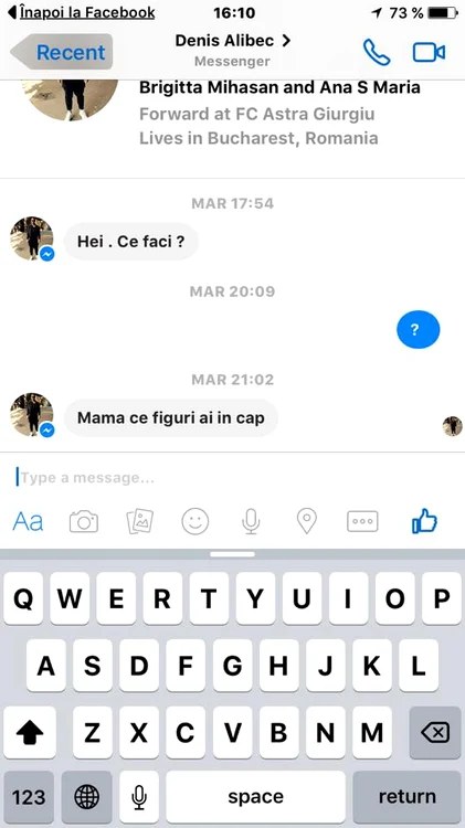 Fotbalistul Denis Alibec a încercat să o „agațe” pe Roxana Vancea, pe Facebook