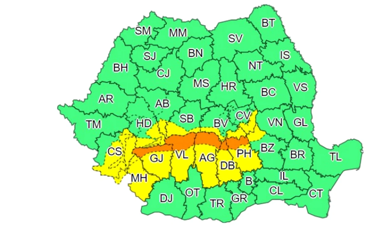 
    Codul portocaliu este valabil în intervalul 4 ianuarie, ora 18:00 – 5 ianuarie, ora 08:00  