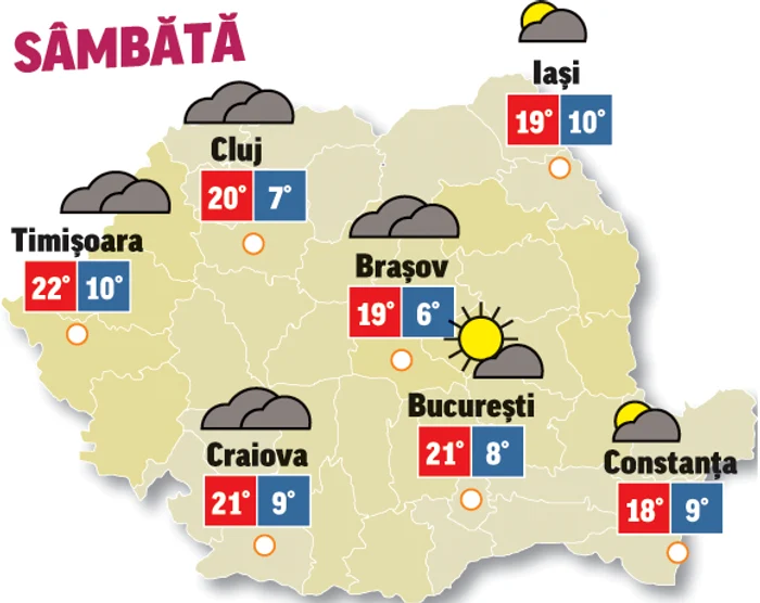 Astăzi cerul va fi acoperit de nori și temperaturile vor scădea cu câteva grade
