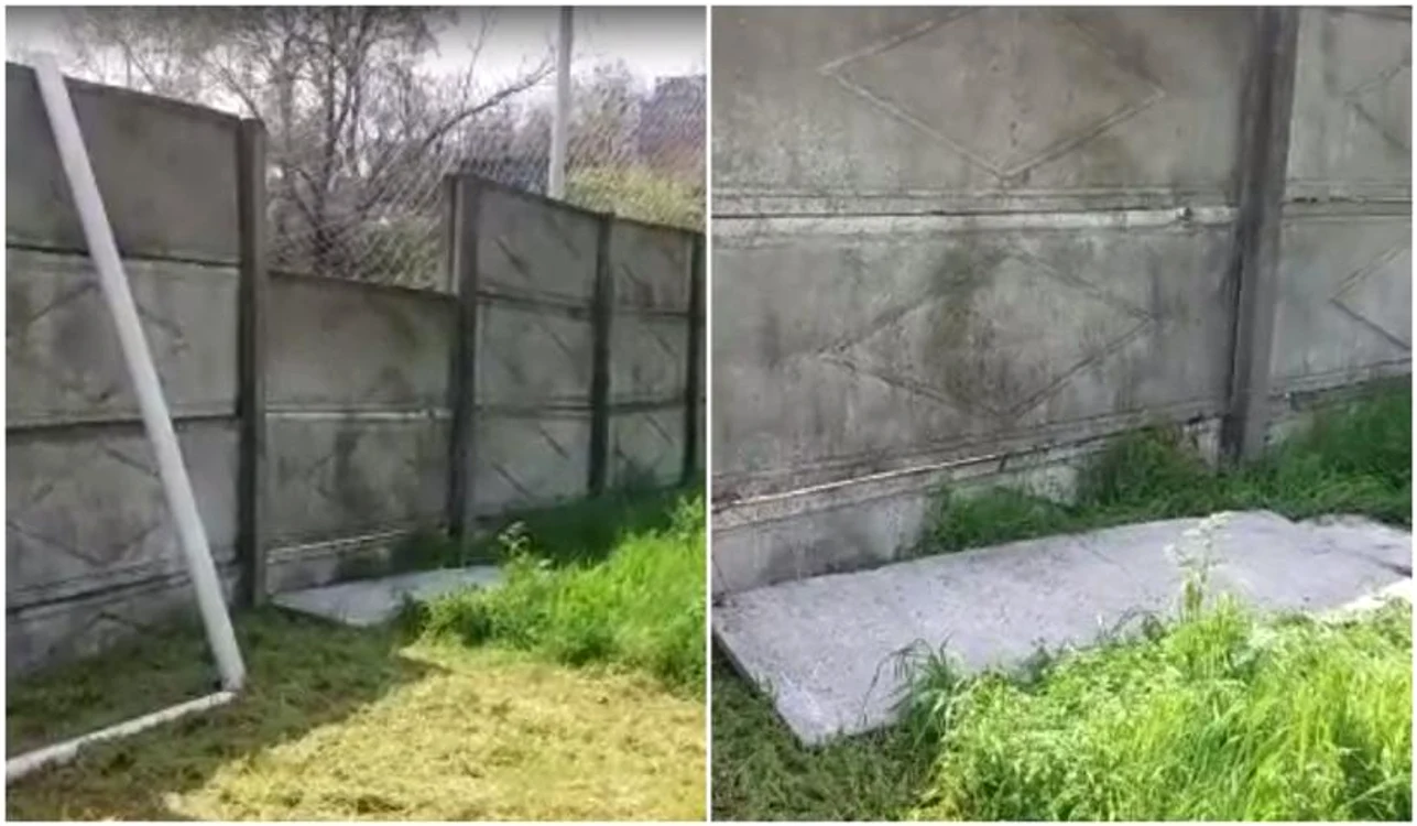 Acesta este locul în care copilul de 11 ani a fost lovit de o placă de beton, căzută din partea superioară a garduluiFoto: antena3.ro
