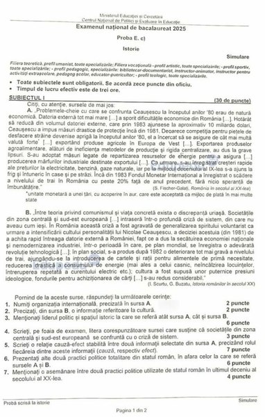 Simulare Bacalaureat 2025. Ce subiecte au primit elevii la Istorie