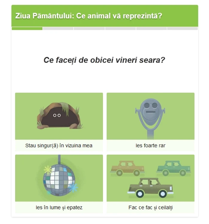 Test de Ziua Pământului 2015 propus de Google: "Ce animal vă reprezintă?"captură Google