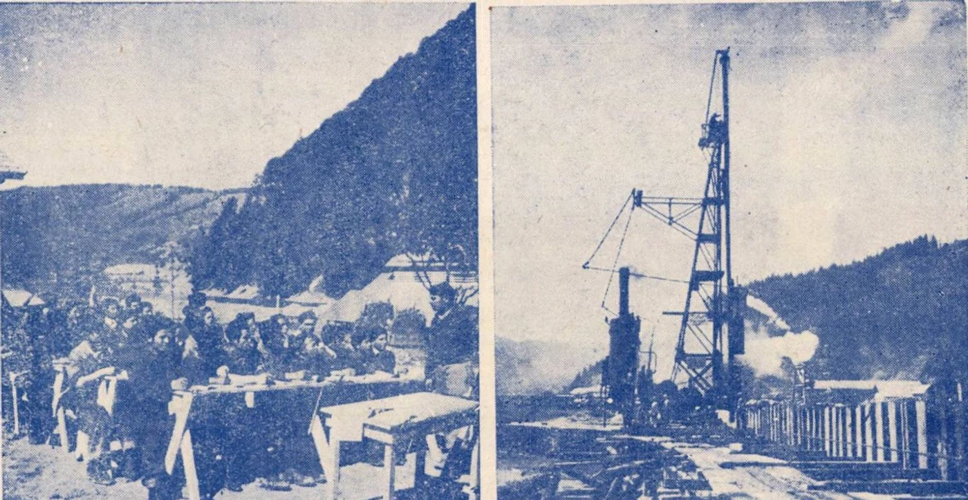 Șantierul complexului hidroenergetic Bicaz. Foto: revista Hidrotehnica. 1952
