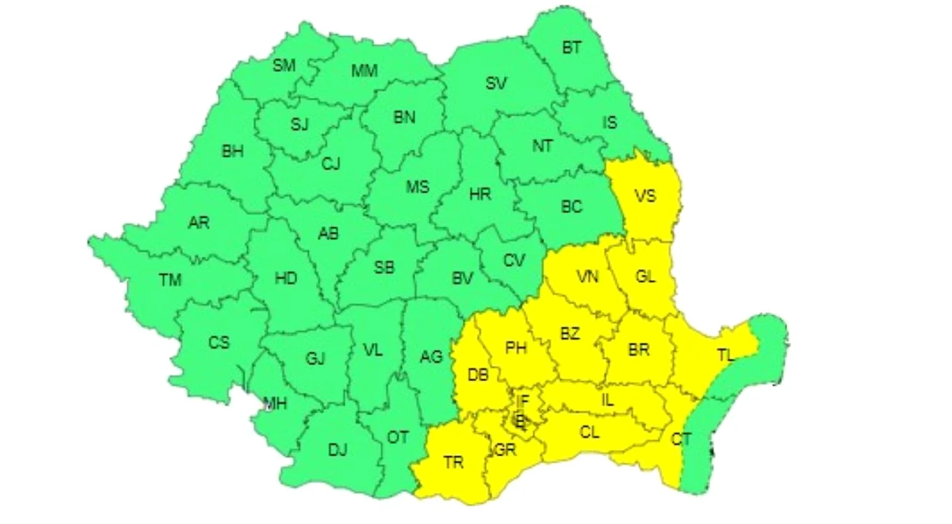 Județele afectate marți, 2 iulie, de codul galben de caniculă  
