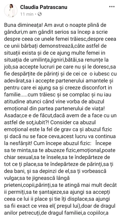 Mesajul publicat de ea în urmă cu ceva vreme