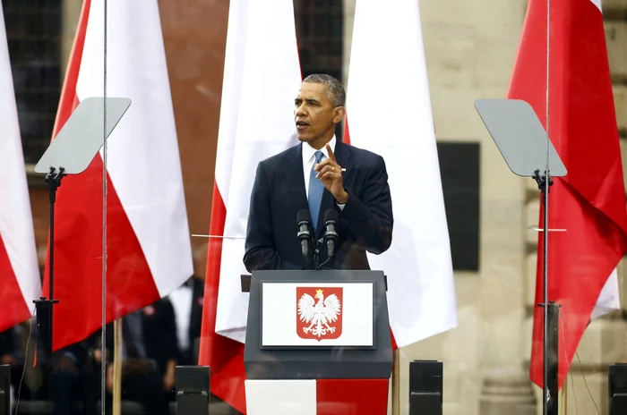 Barack Obama în timpul discursului său de miercuri, de la Varşovia