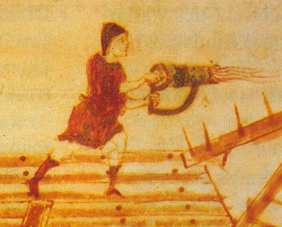 Hand siphon for Greek fire medieval illumination detail jpg jpeg