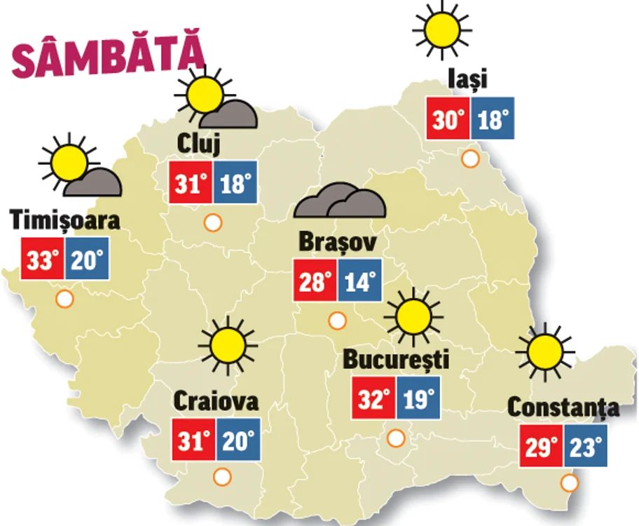Astăzi, temperaturile se mențin ridicate, mai ales în jumătatea sudică a țării