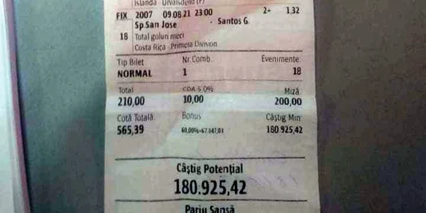 bilet castigator pariuri Vaslui