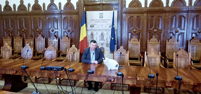 Pisica și subprefectul Ciprian Manea FOTO: Arhivă Personală/Facebook
