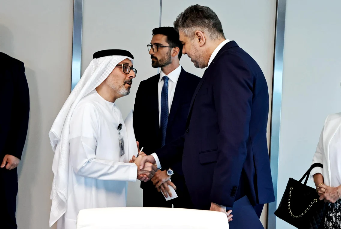 Întrevederile între premierul Marcel Ciolacu și reprezentanții companiilor emirateze ADQ Al Dahra, Mubadala, IHC/Abu Dhabi Ports, ADNOC/MASDAR Foto: Facebook
