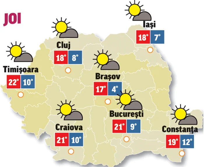 Astăzi, temperaturile vor crește cu câteva grade, dar norii vor persista în partea de nord a teritoriului