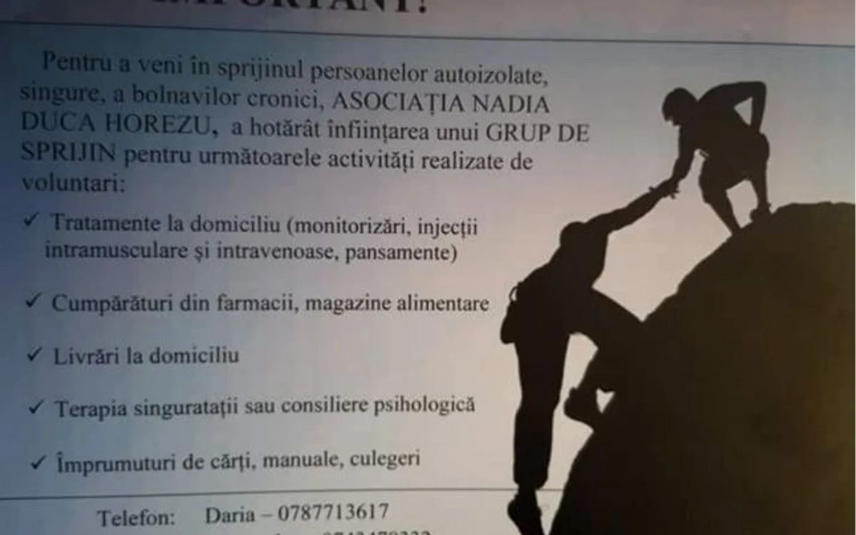Sloganul grupului de sprijin al Asociaţiei Nadia Duca Horezu - Vâlcea în criza creată de pandemia de coronavirus Foto Adevărul