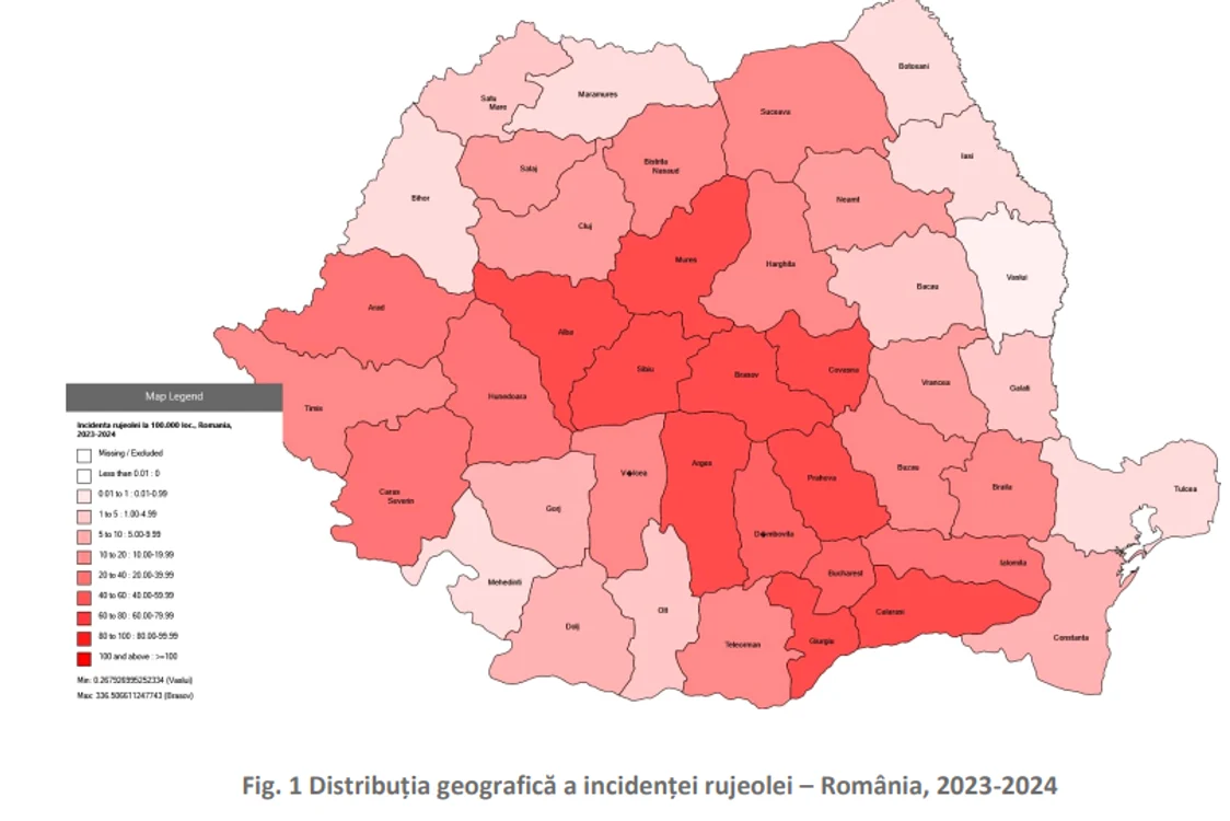 Harta rujeolei în România - Foto INSP