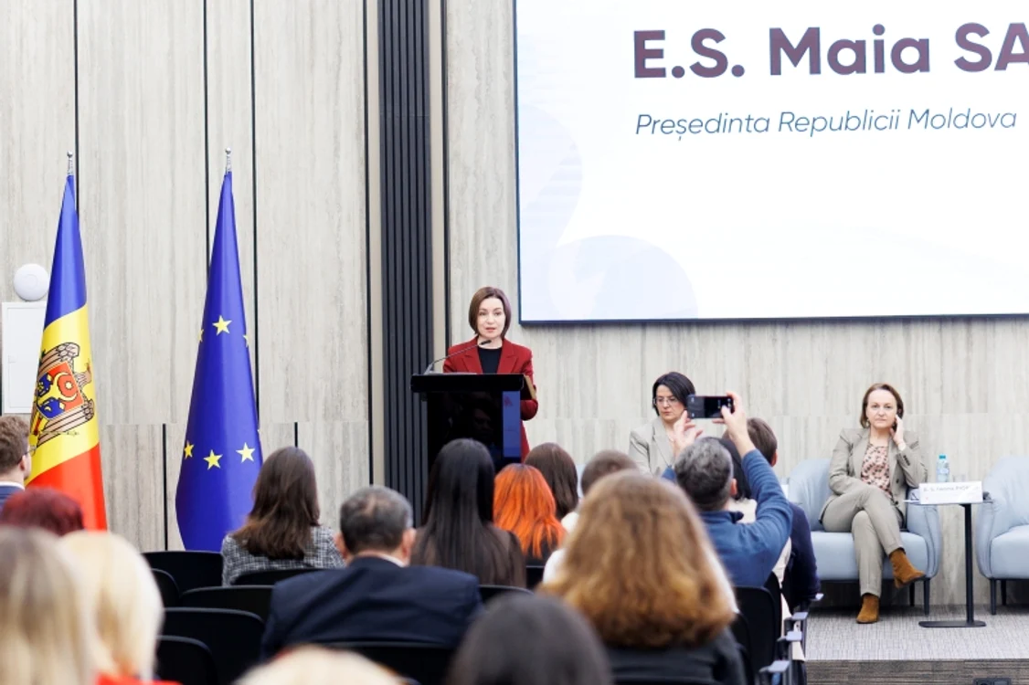 Maia Sandu a susținut o alocuțiune la eveniment. FOTO: Multimedia.parlament.md