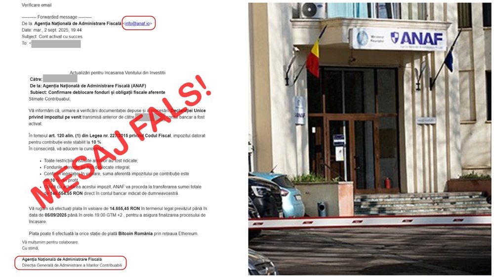 Mesaje false trimise în numele ANAF. Contribuabilii sunt avertizați să nu răspundă e-mailurilor suspecte