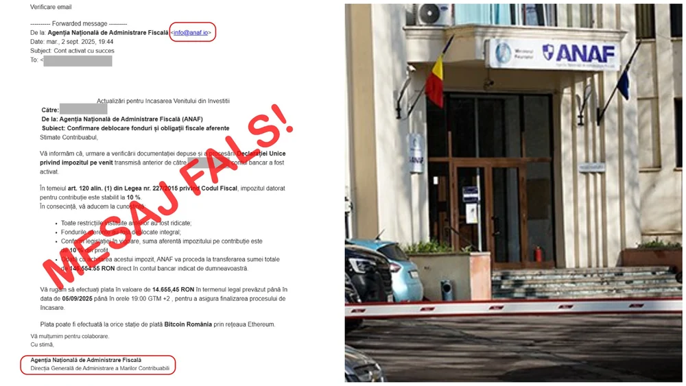 Mesaje false trimise în numele ANAF. Contribuabilii sunt avertizați să nu răspundă e-mailurilor suspecte