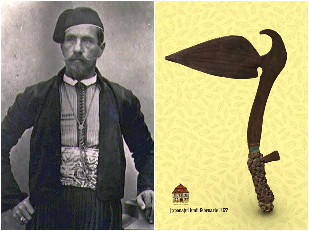Franz Binder şi cuţitul adus din Africa în urmă cu circa 160 de ani. Foto: Muzeul Sebeş
