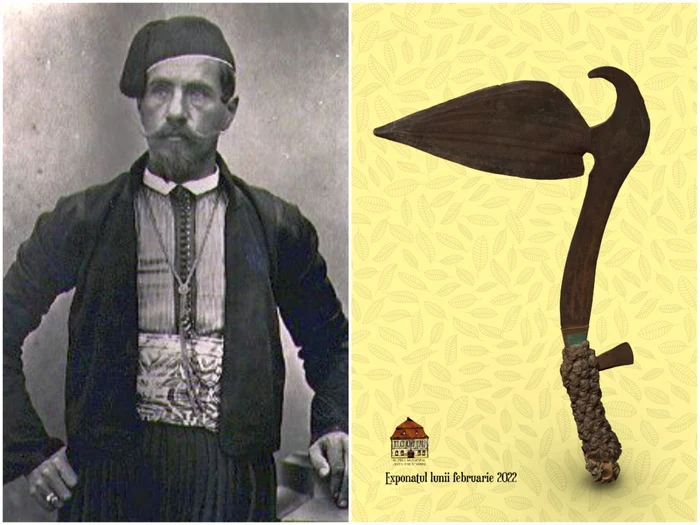 Franz Binder şi cuţitul adus din Africa în urmă cu circa 160 de ani. Foto: Muzeul Sebeş