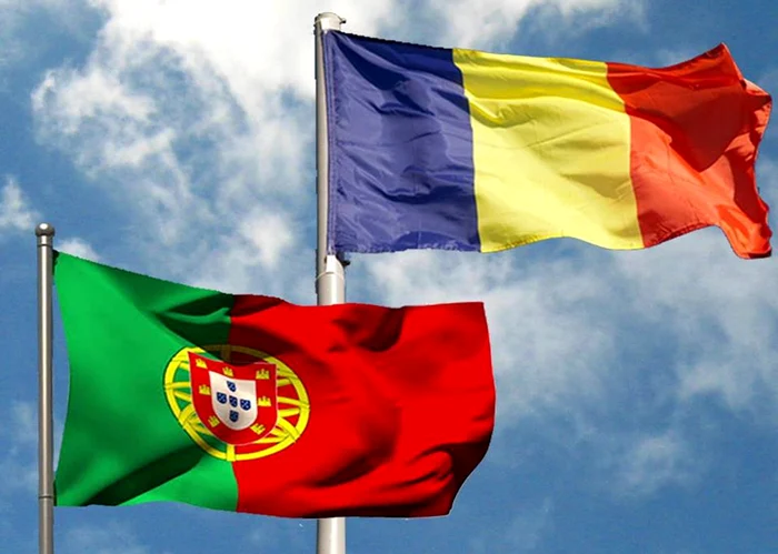 Steaguri Portugalia și România. FOTO: Facebook Ambasada României în Republica Portugheză