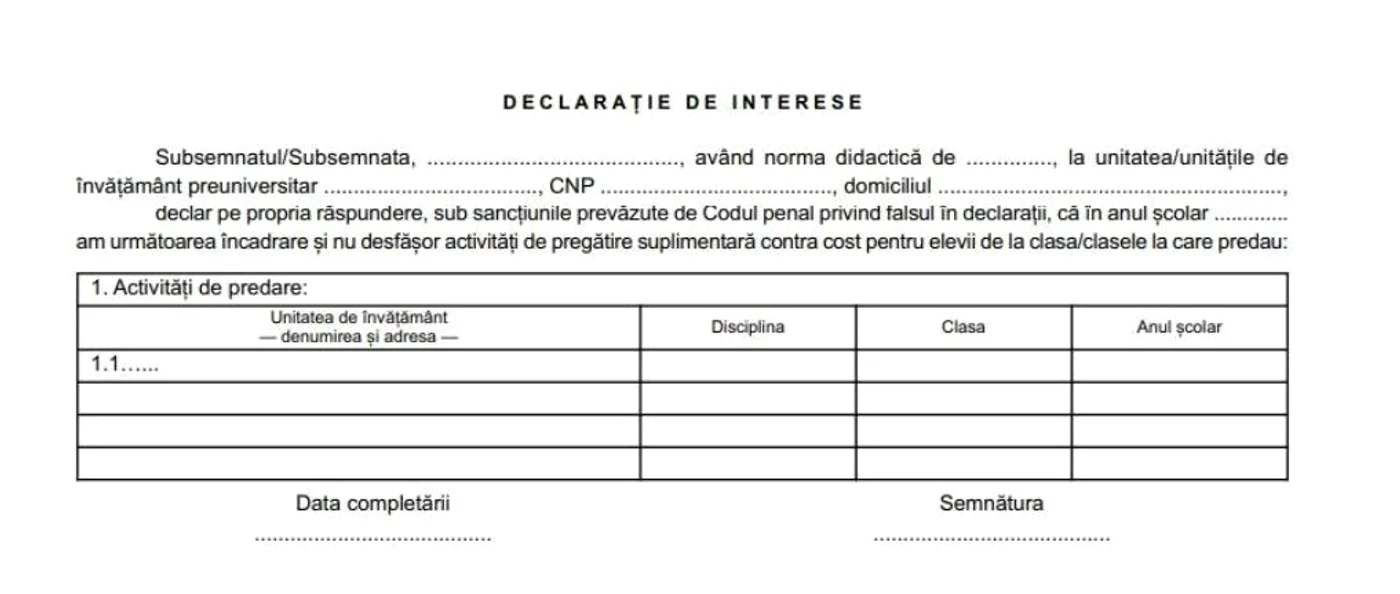 declaratie interese