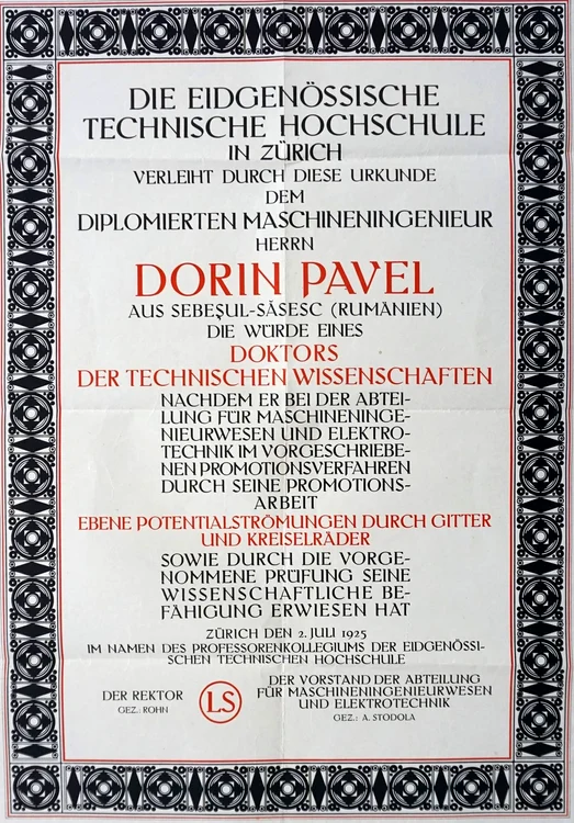 Diploma de doctor a lui Dorin Pavel (foto: Muzeul Municipal „Ioan Raica” din Sebeş)