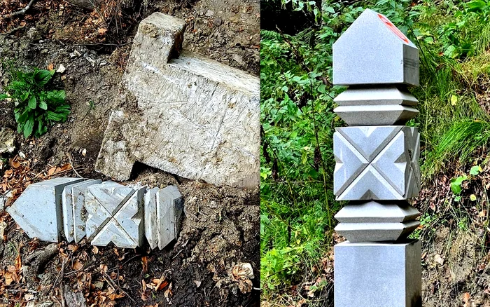 Monument vandalizat pe Via Transilvanica. Foto: Via Transilvanica. Facebook