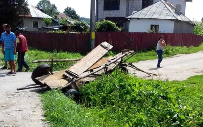 Calul nărăvaş l-a răsturnat pe stăpân din atelaj şi a acroşat două maşini parcate regulamentar.