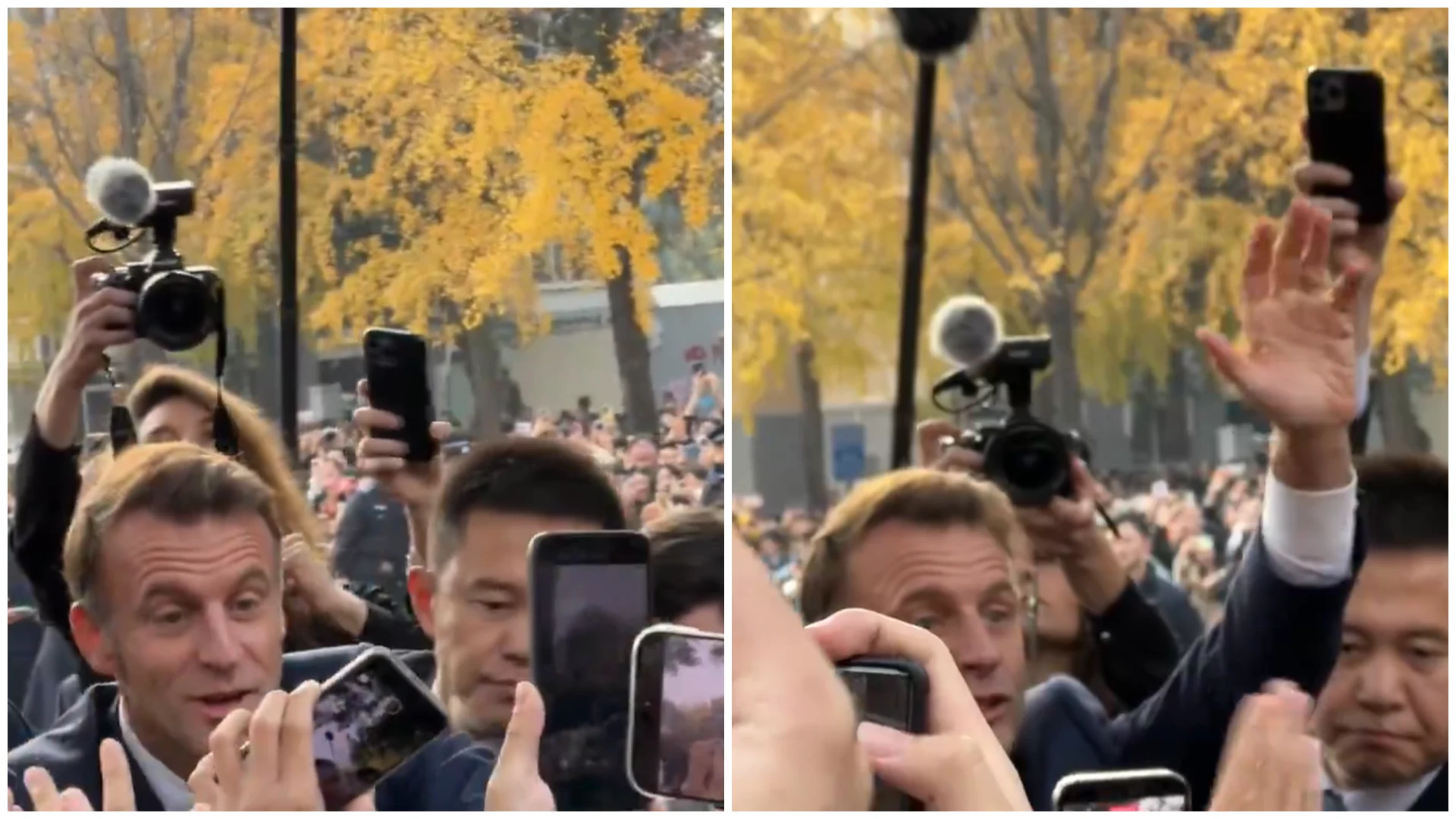 Macron, popular pe rețelele sociale din China. Președintele Franței, surprins fugind către studenți și alergând prin parc în timpul vizitei oficiale