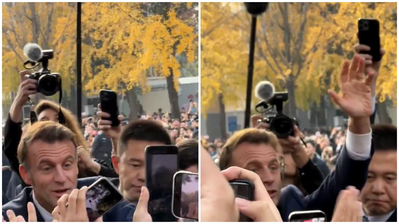 Macron a făcut baie de mulțime. FOTO: captură video X