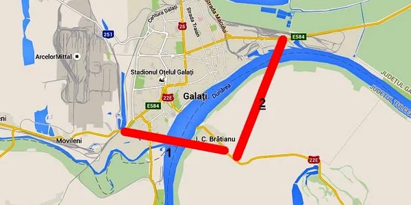 Harta celor două variante de tunel de la Galaţi