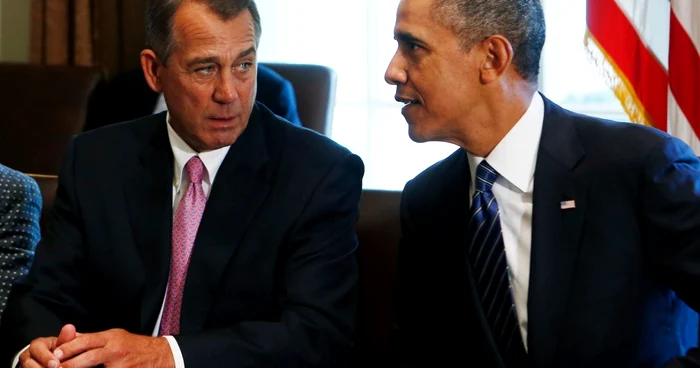 Preşedintele american Barack Obama răsuflă uşurat, după ce a ajuns la o înţelegere cu republicanul John Boehner FOTO Reuters