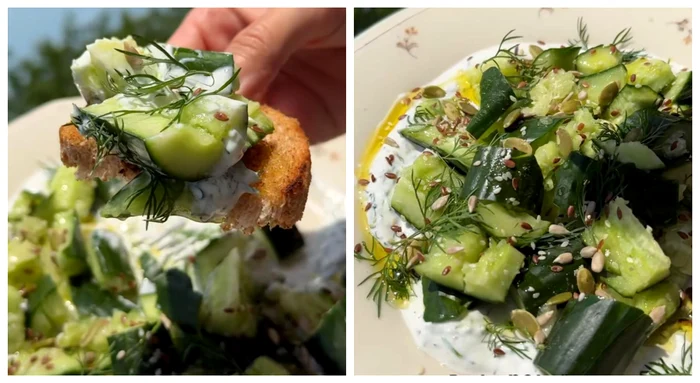 Salată cu castraveți zdrobiți / FOTO: Colaj captură video tiktok