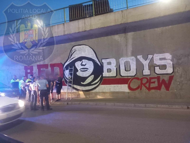Amendă pentru graffiti. Desenul de mari dimensiuni a fost realizat pe zidul unui pod din Arad