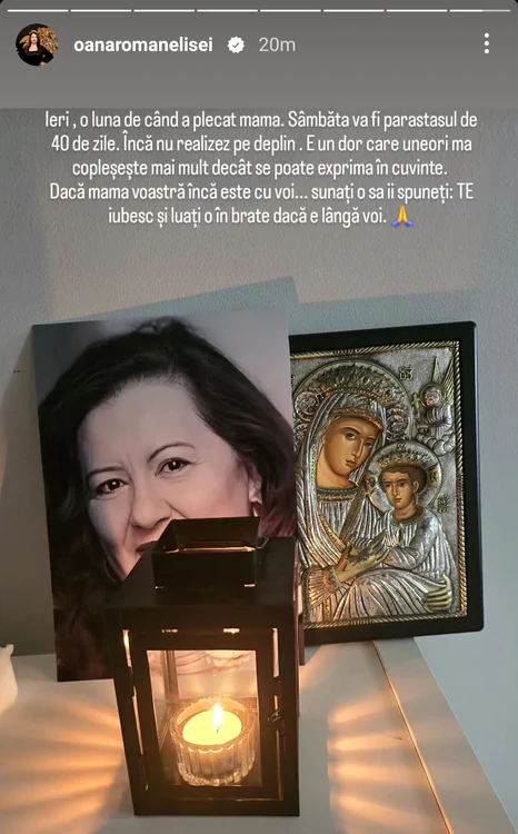 Mesajul tulburător al Oanei Roman, la o lună de la moartea Mioarei Roman.