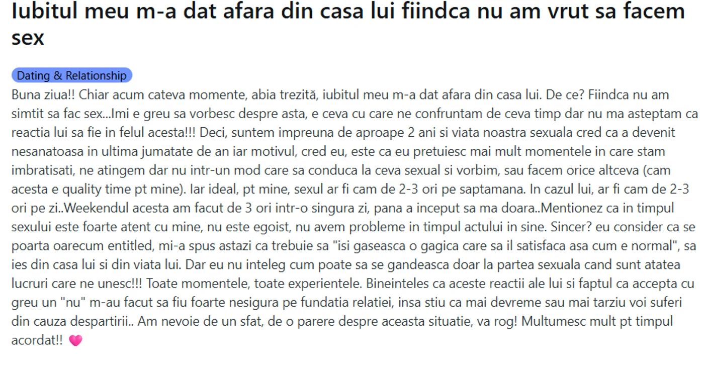 Mărturisirea tinerei - Foto: captură Reddit 