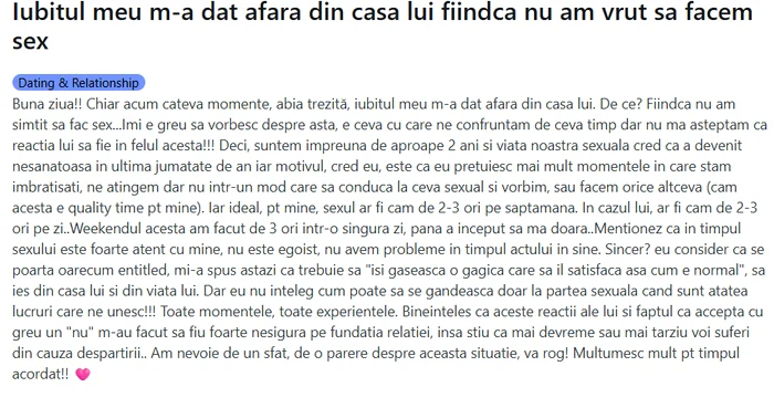 Mărturisirea tinerei - Foto: captură Reddit 