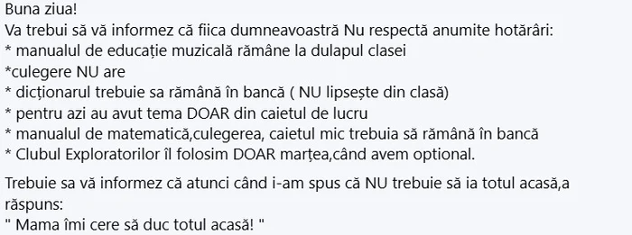 Postarea învățătoarei FOTO: captură FB