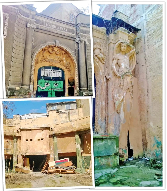 Gradina de vară Capitol: Construit în 1912,  teatrul s-a transformat  într-un depozit de  gunoaie şi mobilă  aruncată. Statuile  sunt dărâmate şi  acoperite de carii