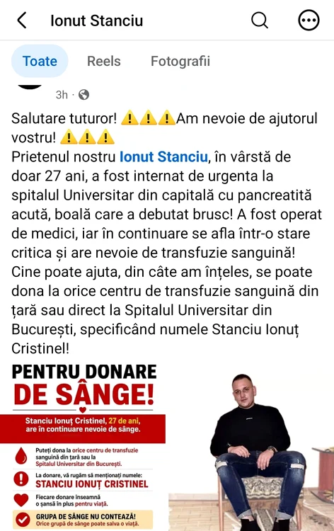 Apel umanitar. Foto: Facebook