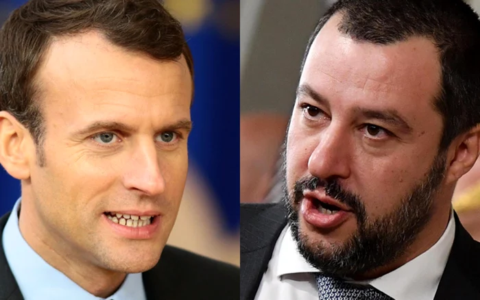 Emmanuel Macron (stânga) şi Matteo Salvini FOTO Arhivă