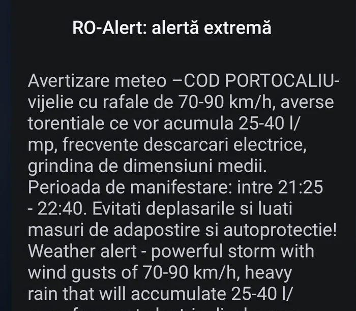 Mesaj Ro Alert FOTO: captura
