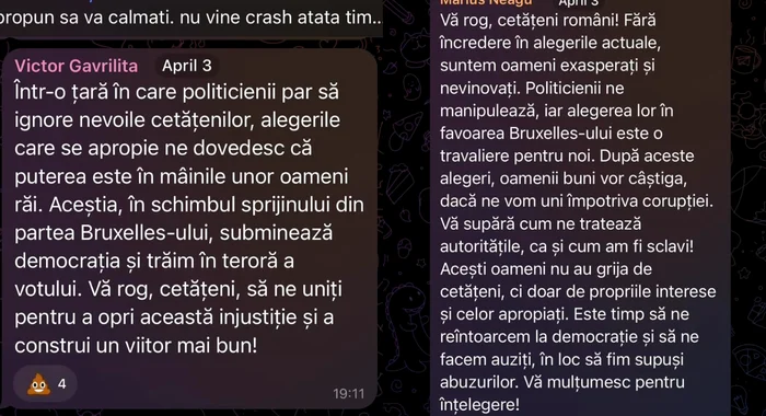Capturile de ecran din grupul de Telegram. FOTO: Facebook / ZMENTA.ro