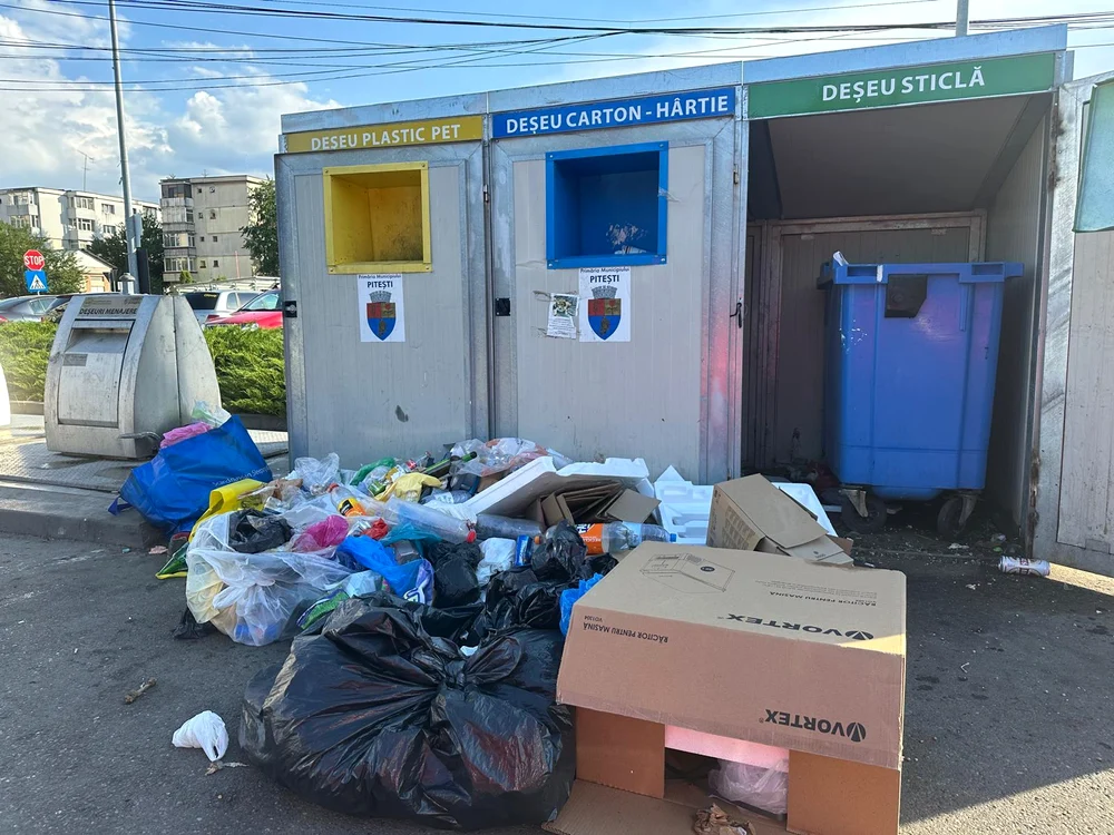 Zeci de saci de gunoaie au fost aruncați lângă pubele FOTO Poliția Locală Pitești