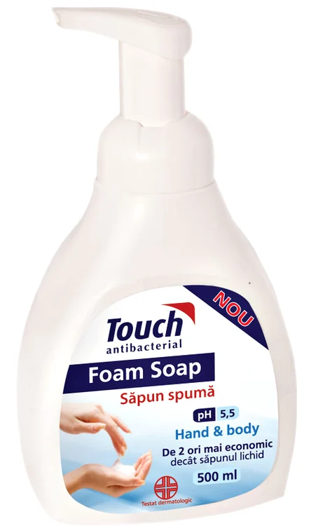 Săpun antibacterian spumă Touch.   Preţ: 14 ron