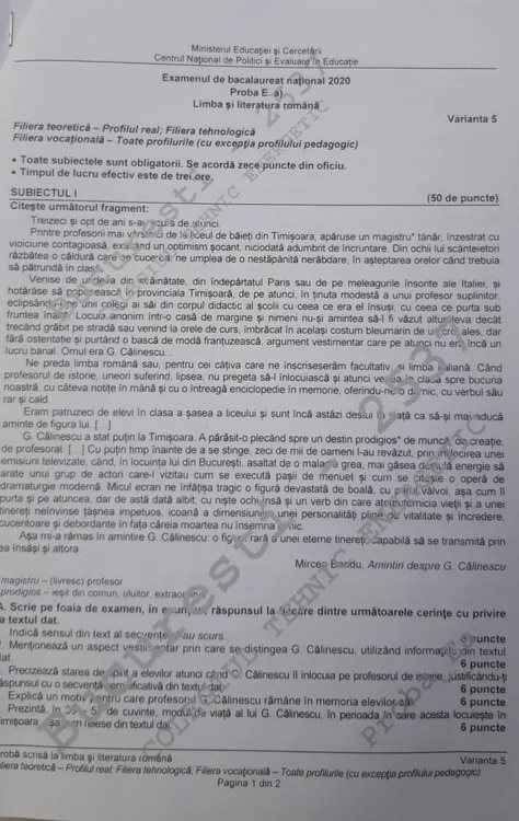 subiecte BAC rom real 1