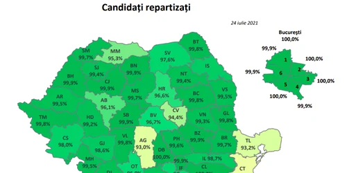 Hartă candidaţi repartizaţi admitere liceu - iulie 2021 Sursa edu.ro