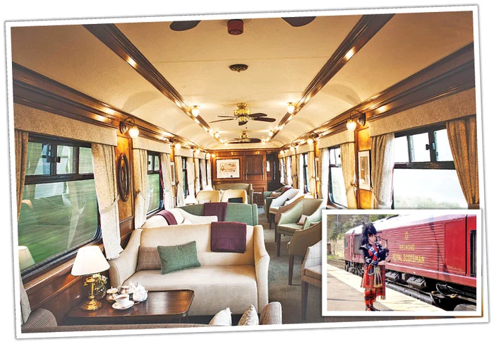 Marea Britanie - Vagoanele trenului Royal Scotsman sunt create în stil edwardian şi garnitura vine la pachet şi cu un spa