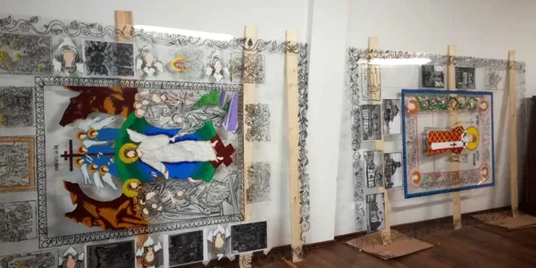 Lucrarea executată de un vâlcean - profesor de artă - reprezentând un triptic din trei icoane gigant pentru a fi omologată în Cartea Recordurilor Foto Daciana Stoica
