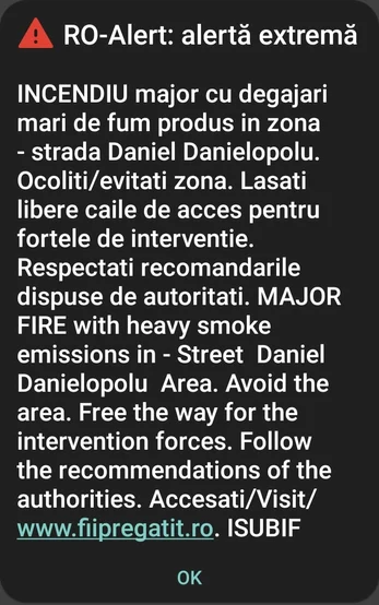 A fost emis un mesaj RoAlert 